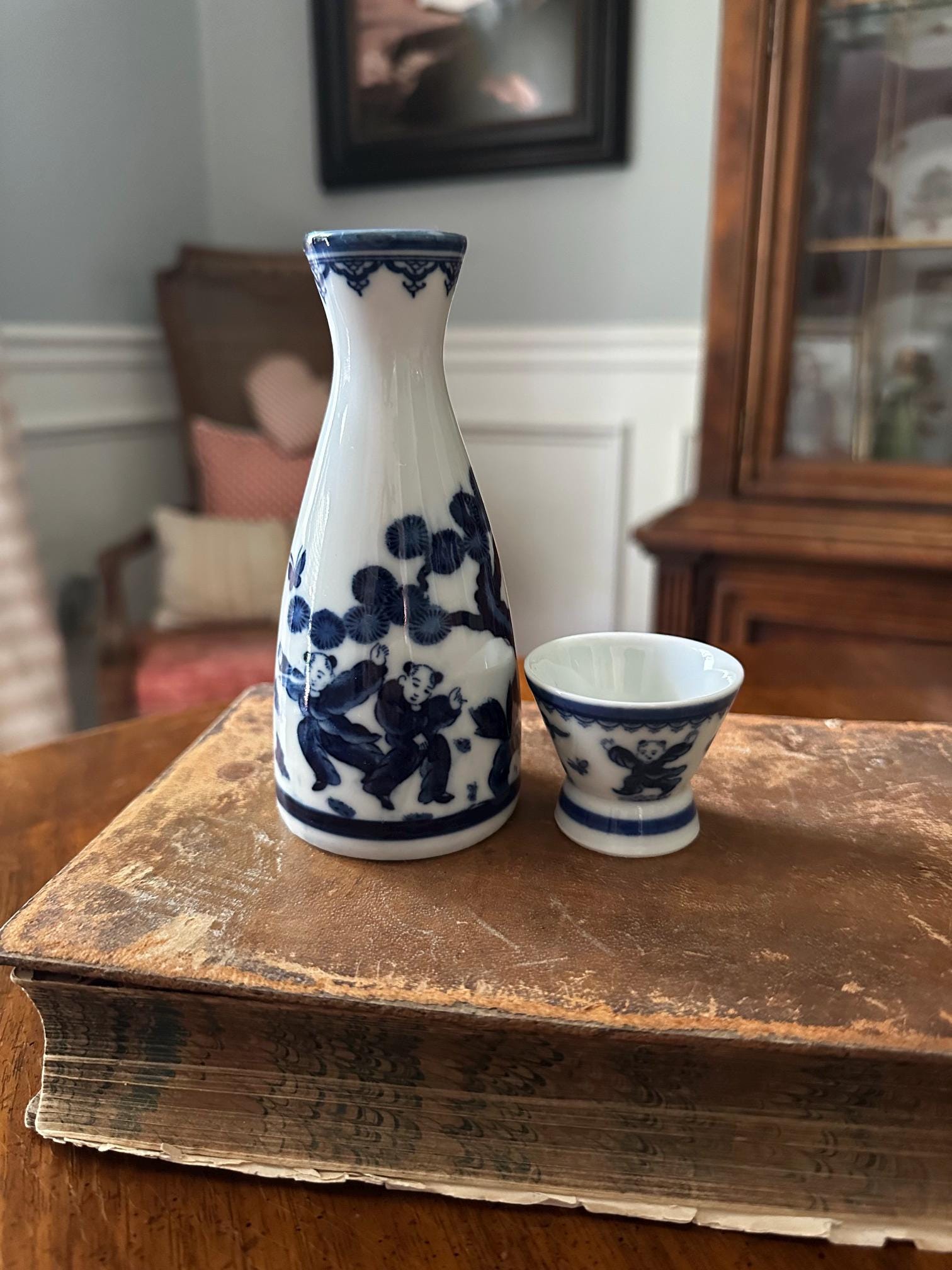 Vintage Blue Sake Bottle - Etsy