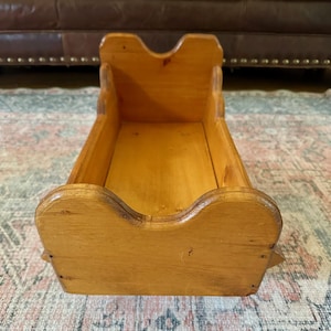 Vintage Wooden Doll Cradle-Handcrafted Baby Doll Rocking Bed-Rustic Miniature Nursery Furniture-Farmhouse Toy Decor-Cottage Country Doll Bed
