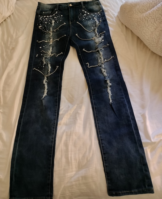 Ripped jeans w/ Rhinestones and chain loops