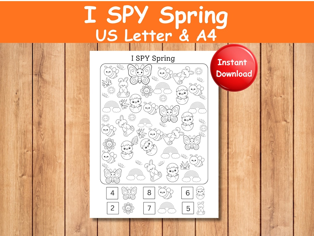 I Spy Spring Printable • Count and Color Worksheet • Preschool ...