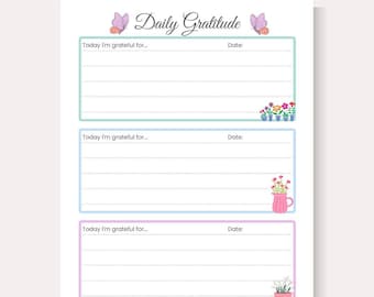 Gratitude Journal Printable Template, Thankfulness Journal, Gratitude Diary, Daily Gratitude Log