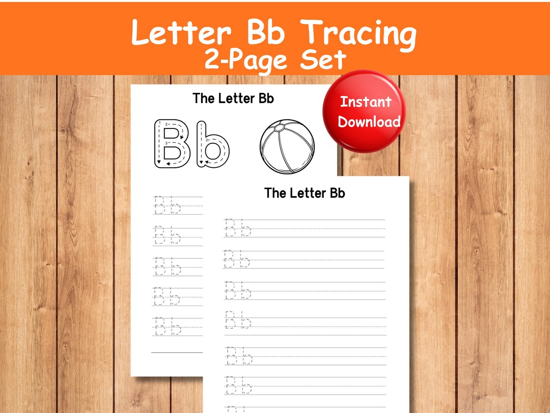 Letter B Tracing Worksheet • Uppercase + Lowercase • Trace + Color Ball ...