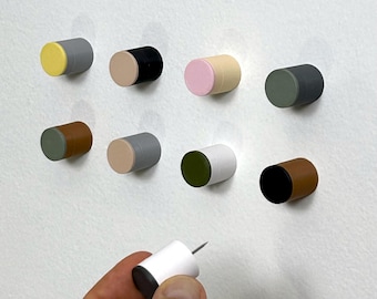Push Pin Magnetic Standoffs for photos, cards and art – floating low-damage wall & corkboard pins – custom colors, set of 4