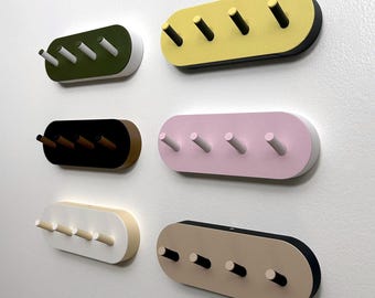 Wall Mounted Key Holder Rack, 4 Hooks – Low Damage Removable Design – Entryway, Mudroom Key Organizer – Nail-Mounted, Choose Color