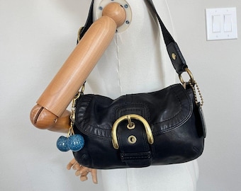 Vintage Coach Soho Campbell Black Leather Buckle Flap Shopper Tote