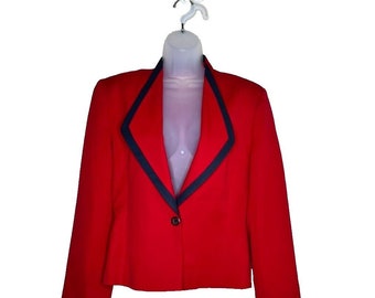 Vintage Pendleton Blazer: Lipstick Red Virgin Wool, Navy Trim (Size 8)