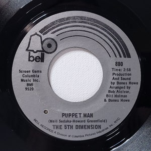5th Dimension ~ 45 ビニールレコード ~ Puppet Man / A Love Like Ours ~ Bell Records ~ ソウル