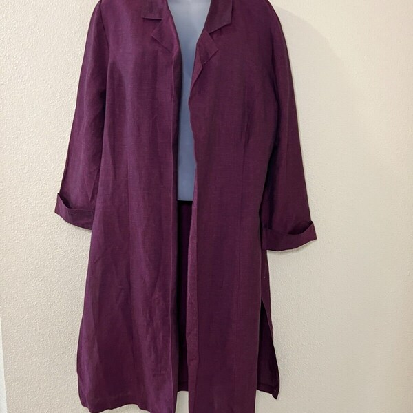 Vintage Dani Max Linen Cardigan Duster Size 12 Plum/Purple 3/4 Sleeve