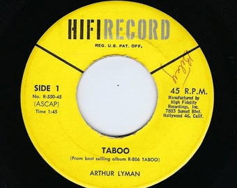 Arthur Lyman ~ 45 Vinyl Record ~ Taboo / Dahil Sayo