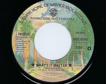Indigo 45 RPM: What's It Matter/Come To The Lady - 1977 WB Mono