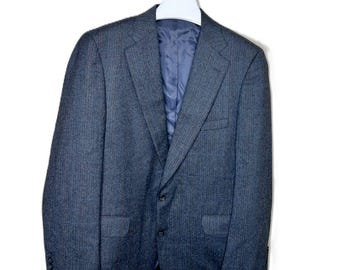Vintage Norman Hilton Tearney's Men's Gray/Blue Plaid Wool Blazer 42T Union Made