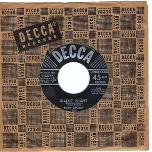 Bing Crosby 45 Vinyl Record Silent Night (Christmas Hymn) / Adeste Fidele Decca VG Holiday