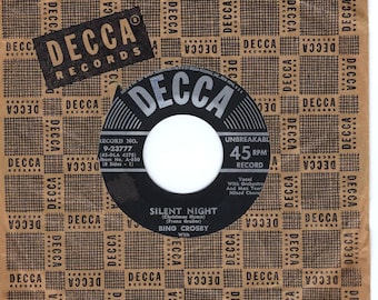 Bing Crosby 45 Vinyl Record Silent Night (Christmas Hymn) / Adeste Fidele Decca VG Holiday