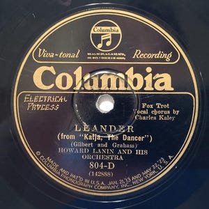 Howard Lanin 78 RRPM - Leander / Just For Tonight - Columbia 804-D V+ Jazz