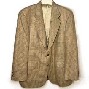 Vintage Lana Moda Fine Italian Mens Blazer Beige Tan Silk Wool Size 42R