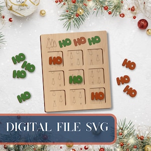 Ho Ho Ho Holiday Tic Tac Toe SVG File for Glowforge Laser Christmas Game Cut and Score Easy File
