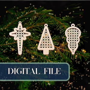 Layered Rattan Cane Ornament Bundle Laser File SVG Boho Christmas Laser File Wood Ornament File