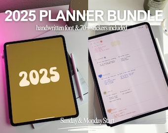 2025 Digital Planner Bundle by Unusual Planner | Dated Sunday Monday Start, Handwritten Font, Aesthetic Everyday Digital Stickers for iPad