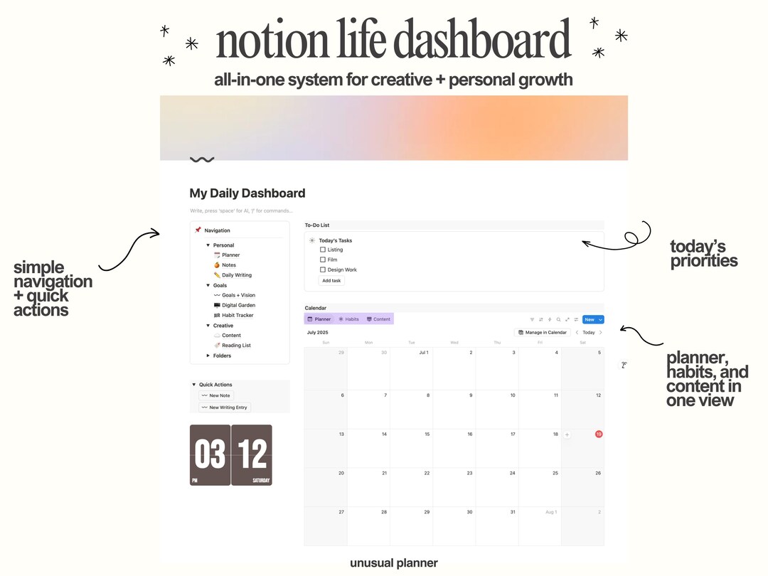 Notion Life Dashboard Template: All-in-one Digital Planner by Unusual ...