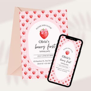 Editable Berry First Birthday Invitation Template Strawberry 1st Birthday Invite Girls 1st Birthday Invitation Printable Berry First Invite