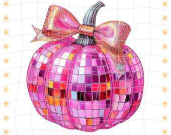 Pink Disco Pumpkin Png Pumpkin Disco Ball Png Soft Girl Png Preppy Pink Fall Png Pink Pumpkin Bow Png Coquette Pumpkin Png Designs Disco Png
