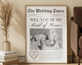Bridesmaid Proposal Card Wedding Newspaper Bridesmaid Maid Of Honor Newspaper Proposal Bridesmaid Newspaper Template Bridesmaid Invite