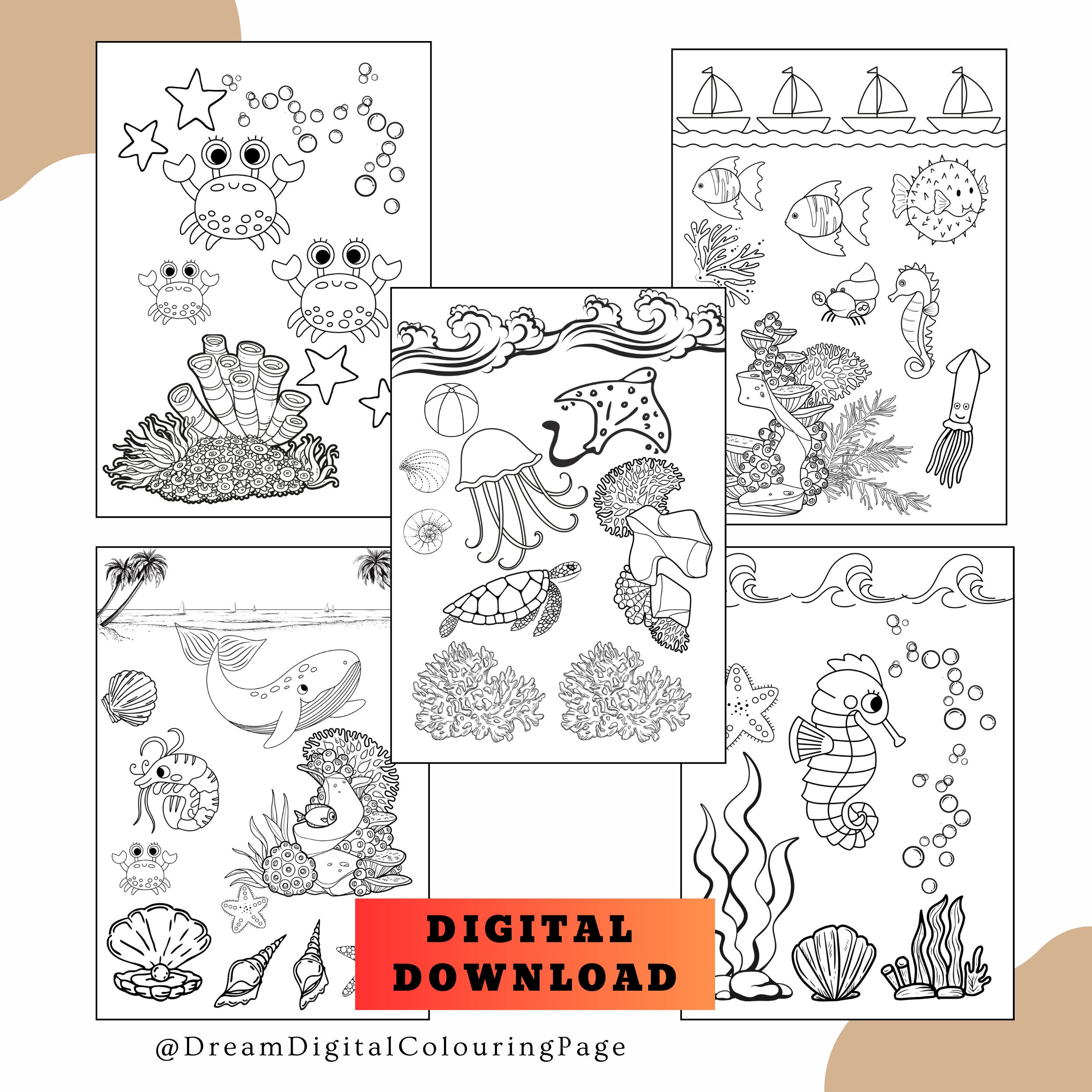 Coloring Page, Sea Animals, Under the Sea, Printable Coloring, Ocean ...