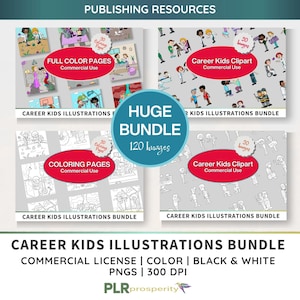 Career Kids Illustration Huge Bundle with Commerical Rights | Full-Color Pages, Coloring Pages, Color Images, Black-White Images | Clipart