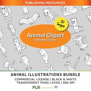 Wildland Animal Black and White CLIPART Bundle for Children with Commerical Rights | Clipart for Kids | Digital PLR | Digital Download | PLR