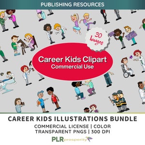 Kids Careers Color Clipart Bundle für Kinder, kommerzielle Rechte, Lernressourcen für Autoren, hohe Auflösung, PNGS, Letter Size