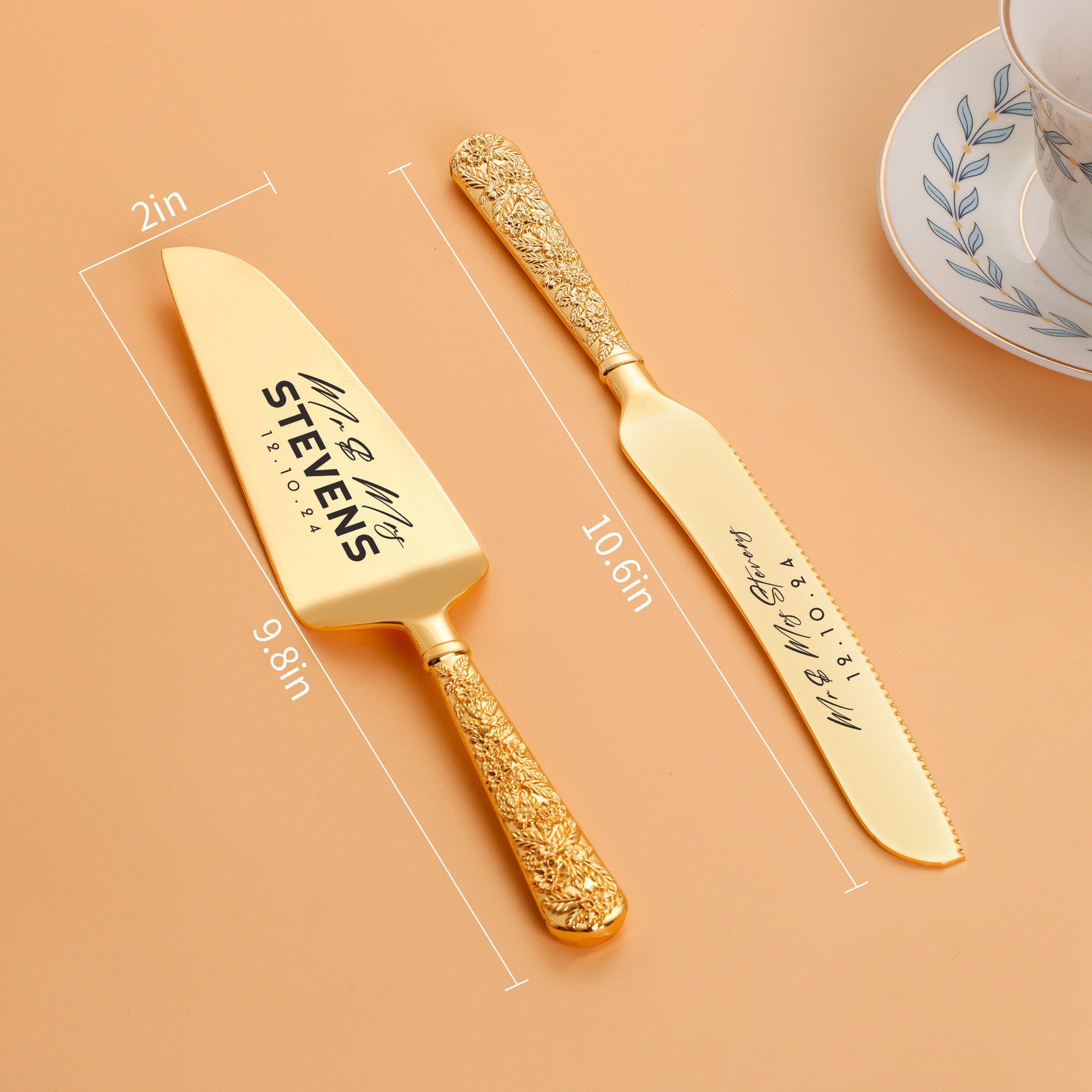 Personalized Cake Cutting Set for Wedding Vintage Gold Cake Etsy