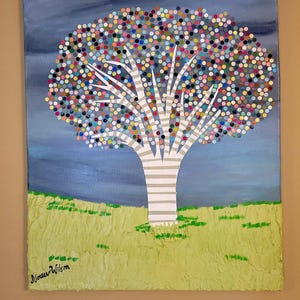 Tree of Life Striped Trunk by Behind the Garden Gate Art Includes Cat or Dog Personalization! 16&quot; X 20&quot; Hand Painted and Decoupaged