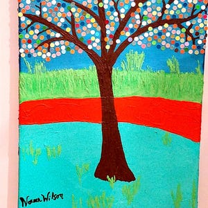 Hand Painted Meadow Tree Art: Personalized Cat/Dog, Decoupage Canvas (11&quot; x 14&quot;)