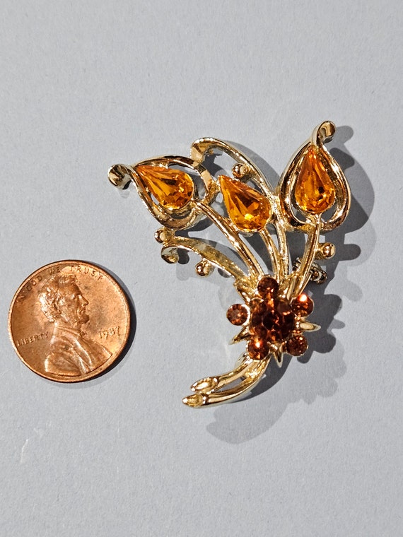 Cognac and amber gold tone pin - image 3