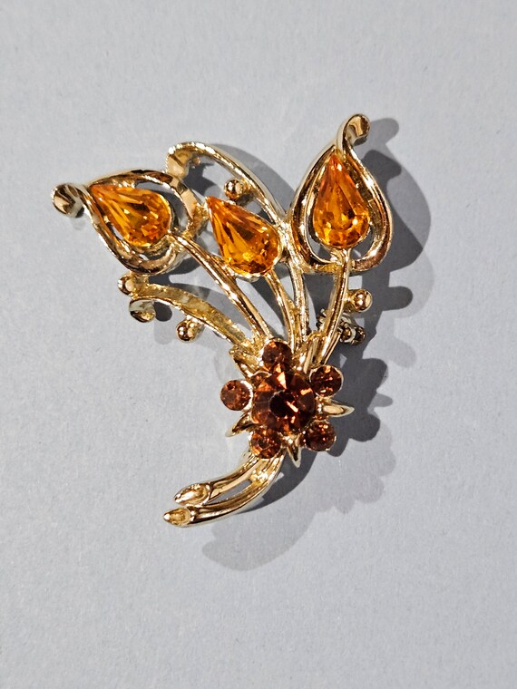 Cognac and amber gold tone pin - image 1