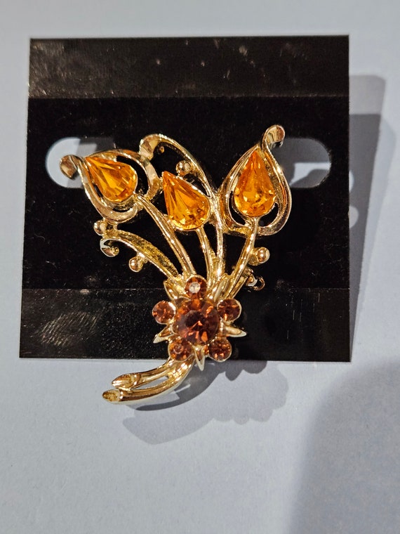 Cognac and amber gold tone pin - image 2