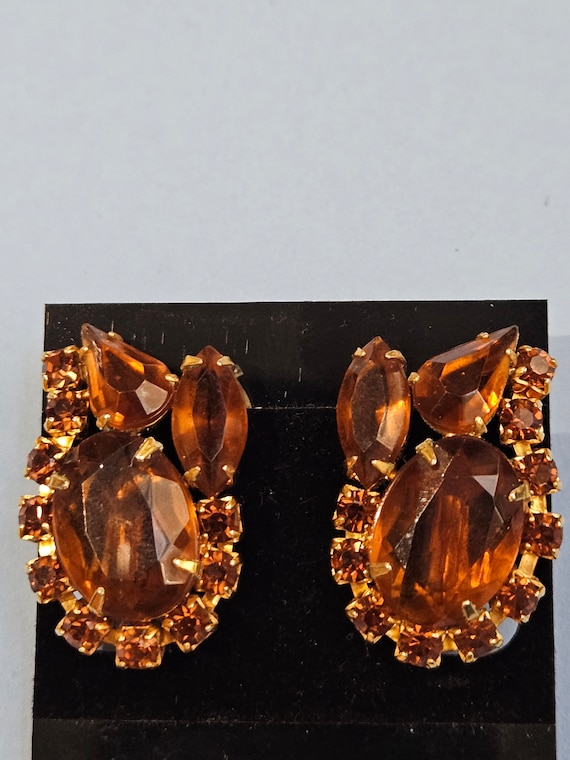 Cognac and amber gold earrings