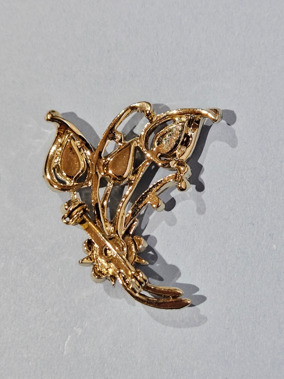Cognac and amber gold tone pin - image 4