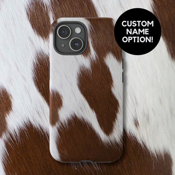 Brown Cow Phone Case, Personalized iPhone Cover, Samsung Android Google Pixel, Western Cowhide Cowboy Print, Custom Name Gift for Men Boys