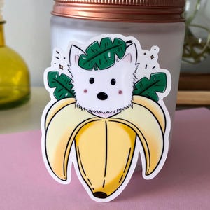 Süße Banane Westie Aufkleber | Hunde Aufkleber | Frühling Vibe Aufkleber | Süßer Hundeaufkleber I Hundeliebhaber Geschenk | Kawaii Sticker |Journal Sticker