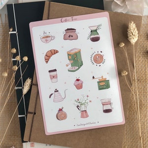Foglio adesivo Cozy Coffee Time / Adesivi Bullet Journal / Adesivi Planner / Amante del caffè / Adesivo per album / Elementi essenziali per il caffè / Opaco