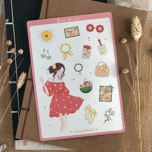Foglio adesivi per le vacanze estive / Adesivi bullet journal / Adesivi pianificatore / Adesivi ragazza carina / Adesivo album / Adesivo estivo / Opaco