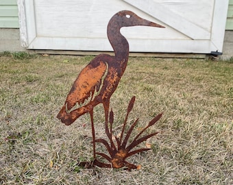 Heron Bird Metal Garden Decor - Rusty Metal Heron Garden Decor: Vintage Yard Art - Heron Garden Decor - Corten Bird Decor Garden Lover Gift