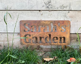 Personalized Rusty Metal Garden Sign Unique Outdoor Decor Custom Garden Sign Gardeners Gift