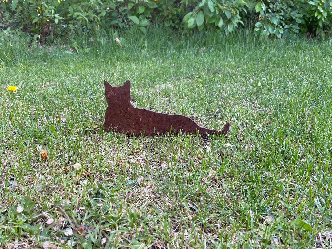 Charming Rustic Metal Cat Garden Sculpture Weathered Feline Outdoor Decor Etsy
