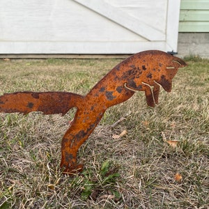 Rustic Metal Fox Garden Sculpture | Weathered Fox Outdoor Decor | Rusty Sculpture | Pouncing Fox | Rusty Law Creations