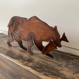 Rusty Metal Bear with Fish Sculpture - Rustic Wildlife Art Piece, Cabin Decor, Fishing Bear Nature Lover Gift Rusty Lawn Decor