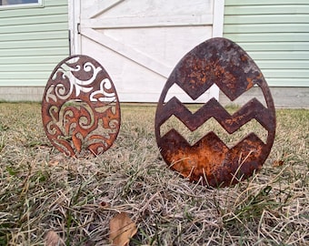 Metal Easter Egg Garden Decor - Pair of Metal Easter Egg Decorations: Festive Spring Ornaments