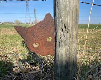 Vintage Rusty Metal Cat Head Sculpture Cat Shaped Metal Sculpture: Vintage Pet Art for Your Space Rusty Cat Lovers Gift Cat Garden Decor