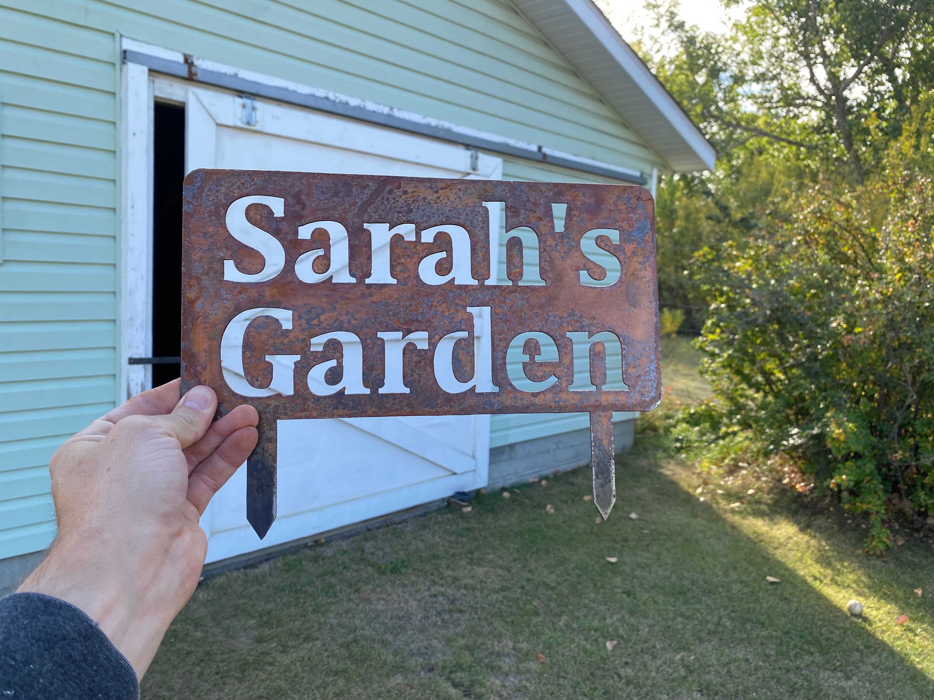 Personalized Rusty Metal Garden Sign Unique Outdoor Decor Custom Garden ...